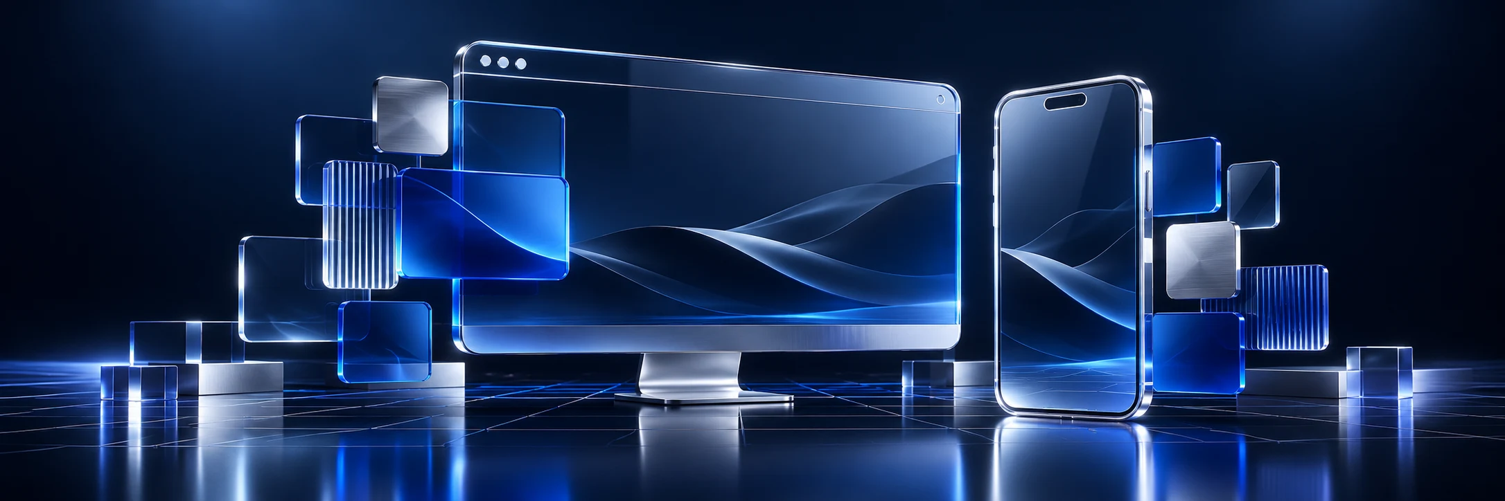 Connected digital design elements in cobalt glass